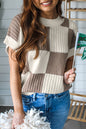 Checker Colorblock Short Sleeve Sweater