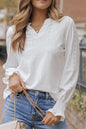 Eyelet Flounced Long Sleeve Blouse