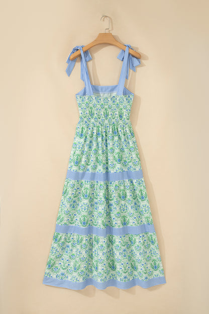 Floral Geometric Stripe Patchwork Sleeveless Dress
