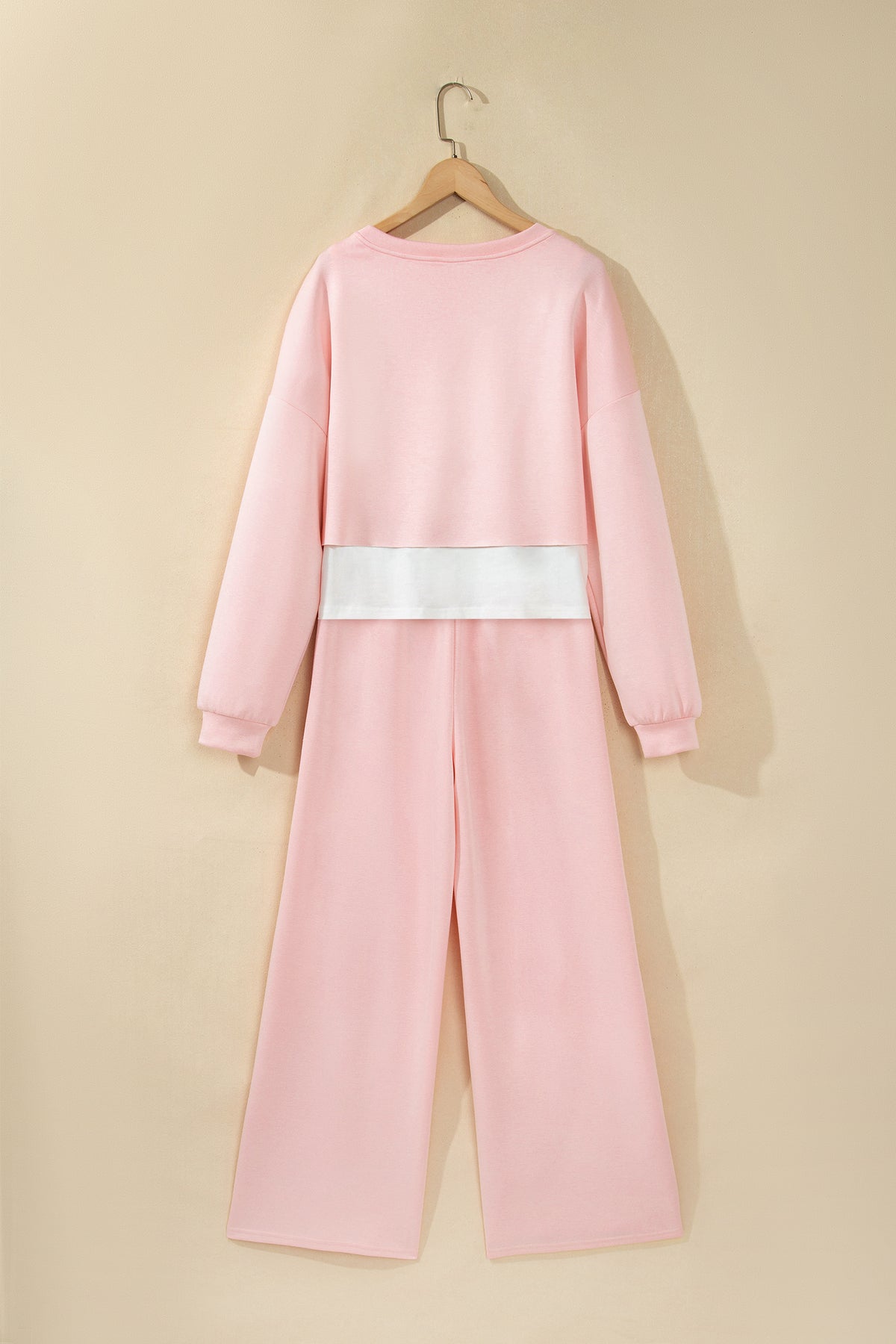 Solid Contrast Overlay Top & Drawstring Pant Set