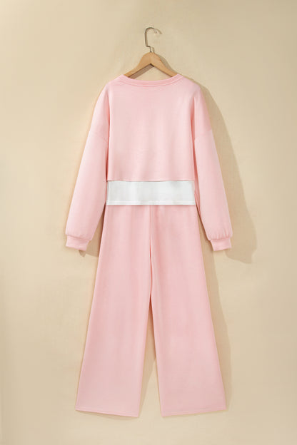 Solid Contrast Overlay Top & Drawstring Pant Set