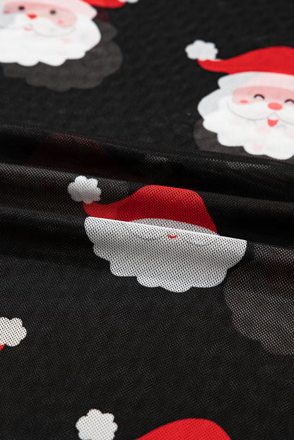 Santa Christmas Mesh Long Sleeve Top