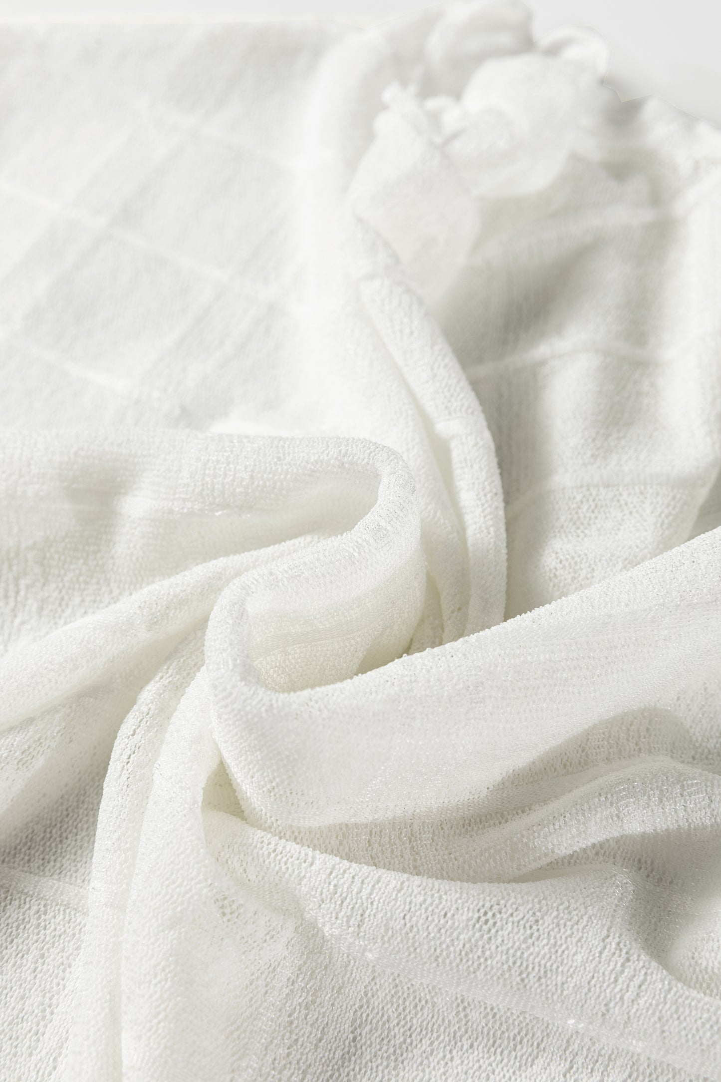 Sheer Plaid Mesh Lettuce Trim Long Sleeve Top