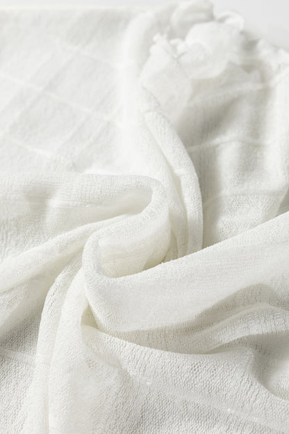 Sheer Plaid Mesh Lettuce Trim Long Sleeve Top