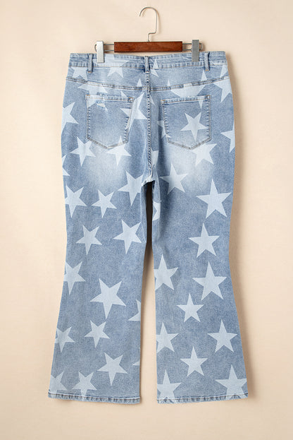 Plus Size Star Buttoned Slit Knee Distressed Jeans