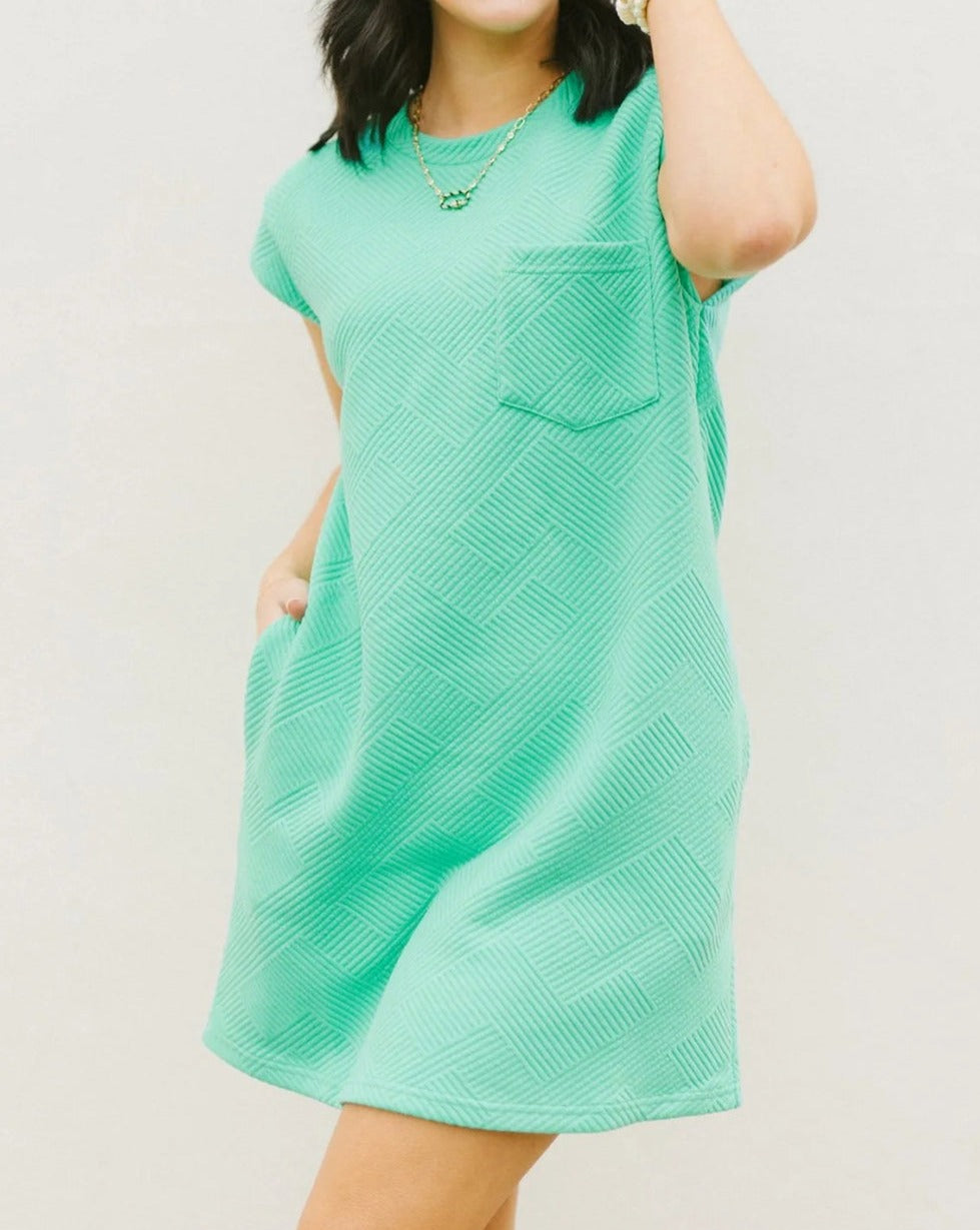 Textured Cap Sleeve T-Shirt Dress