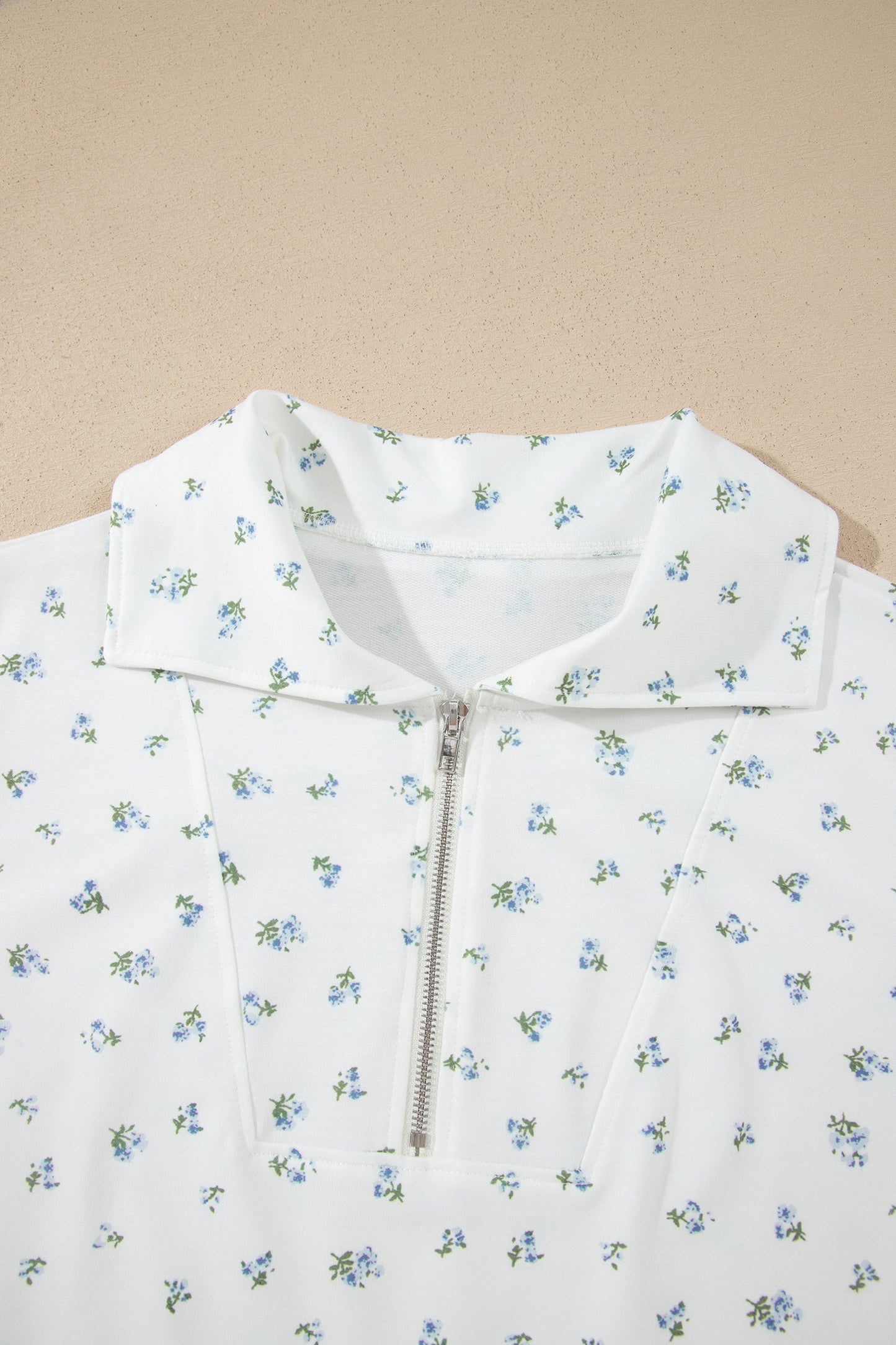 Floral Half Zip Top & Drawstring Shorts Set