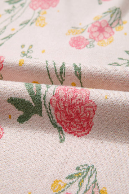 Floral Stripe Contrast V-Neck Sweater