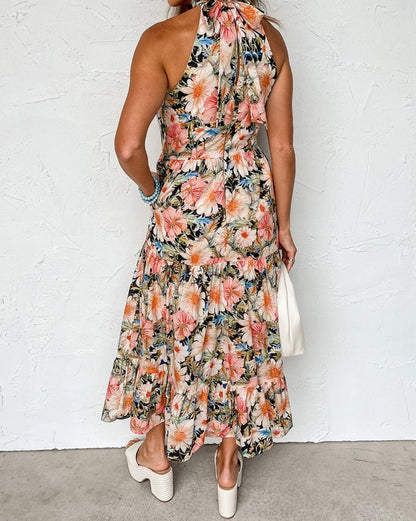 Floral Ruffle Halter Maxi Dress