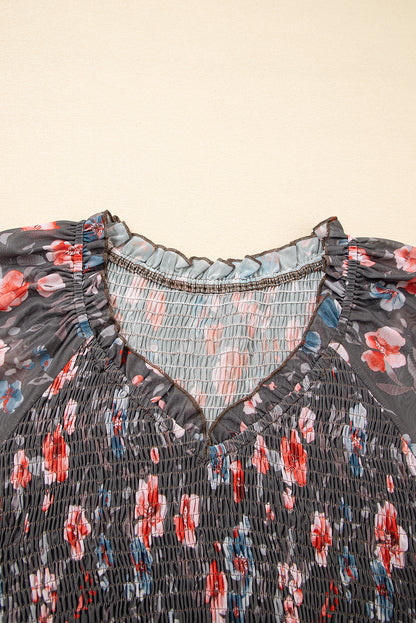 Floral Mesh Long Sleeve Mini Dress