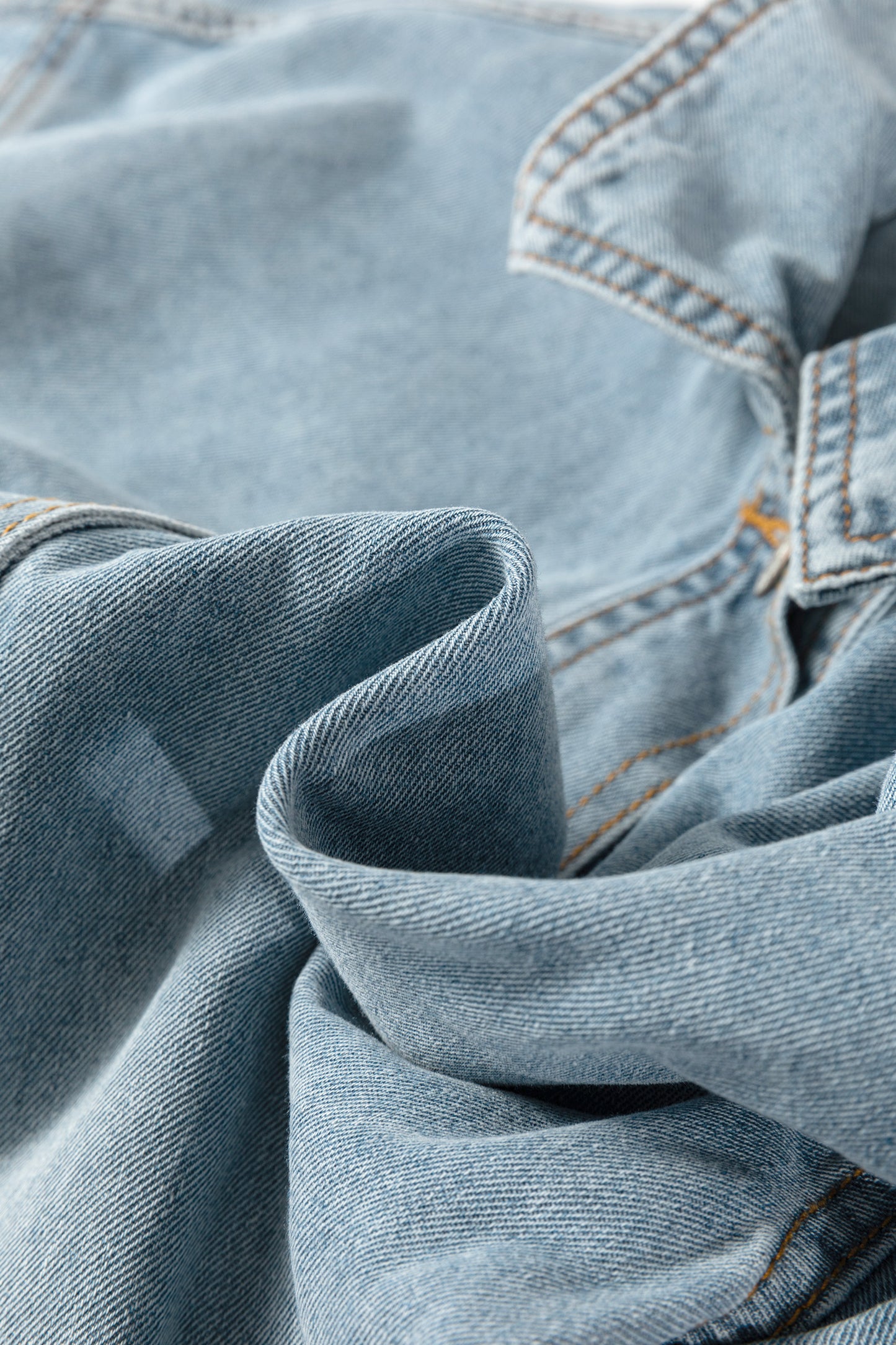 Light Wash Denim Drawstring Hem Buttoned Jacket