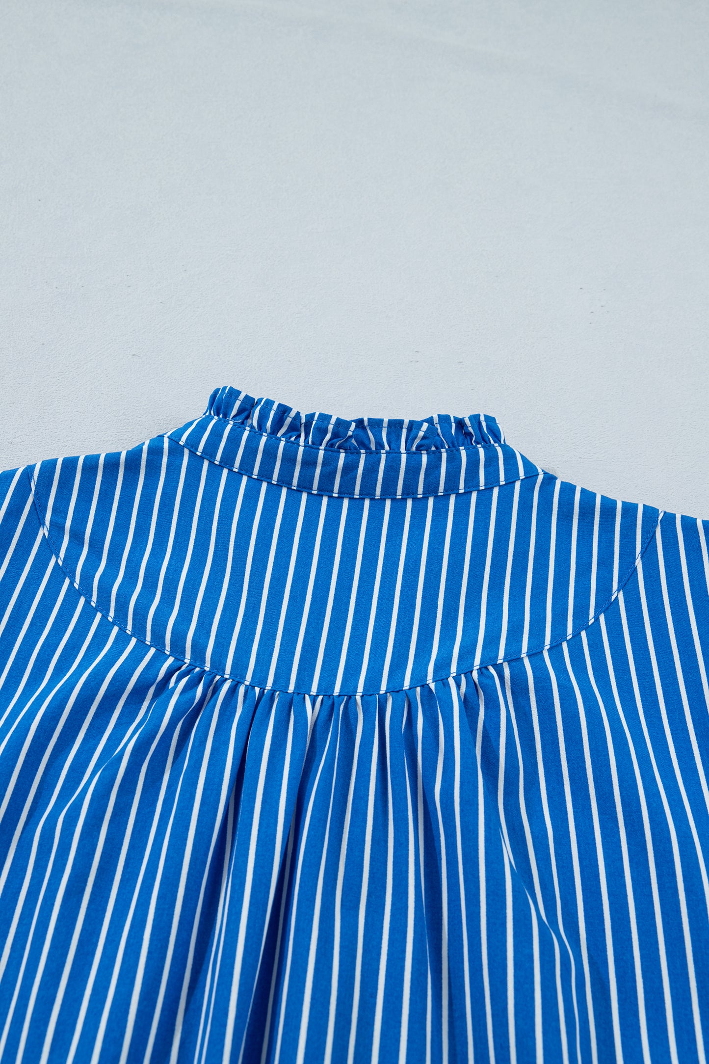 Stripe Ruffle Puff Sleeve Button Front Blouse