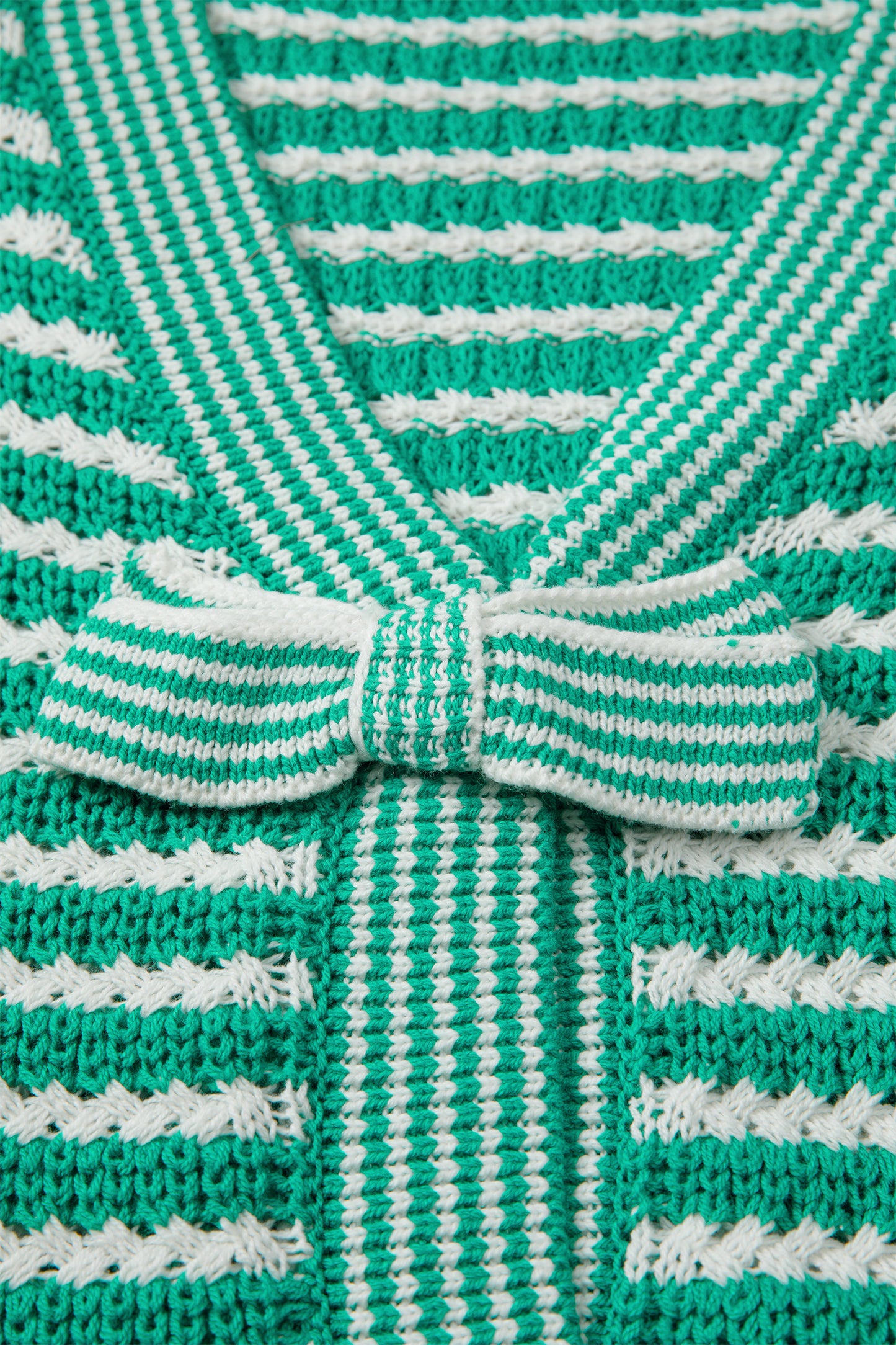 Stripe Bow Tie V-Neck Short Sleeve Sweater