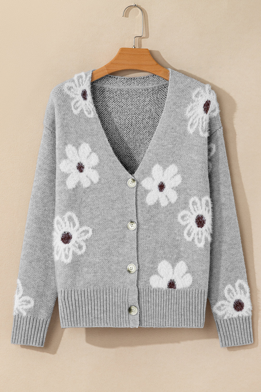 Floral V-Neck Knit Buttoned Cardigan