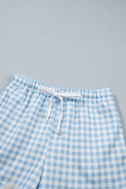 Gingham Contrast Trim Pullover Top & Shorts Set