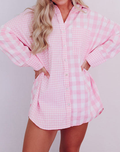 Checker Patchwork Long Sleeve Shirt