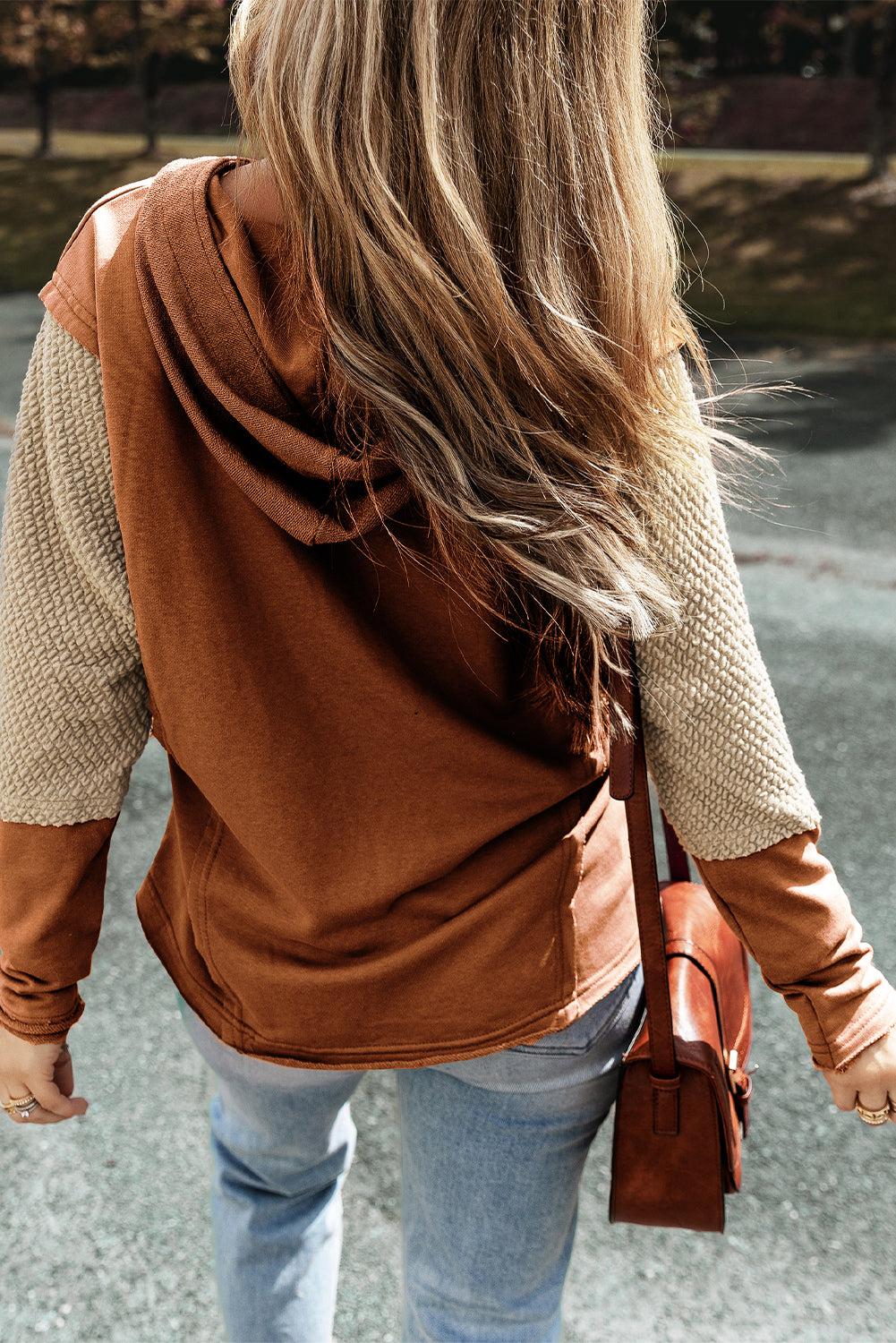 Colorblock Textured V-Neck Hoodie