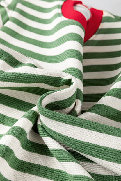 Stripe Contrast Trim Short Puff Sleeve Tee