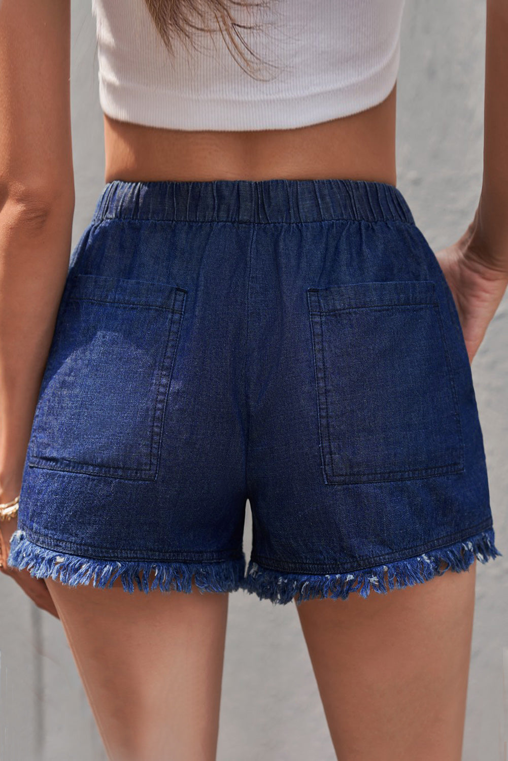 Denim Raw Edge Pocketed Shorts