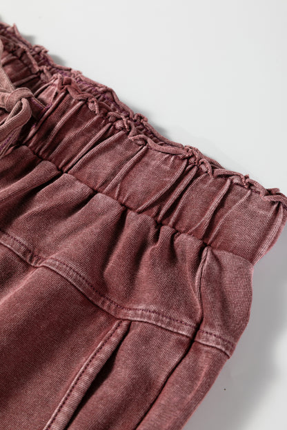 Mineral Wash High Waist Raw Hem Pants