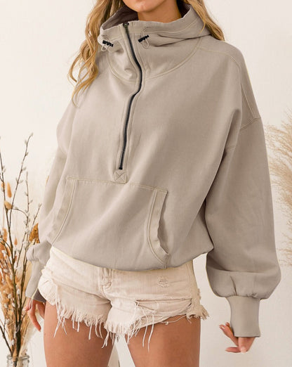 Drawstring Waist Zipped Hoodie w/Pocket