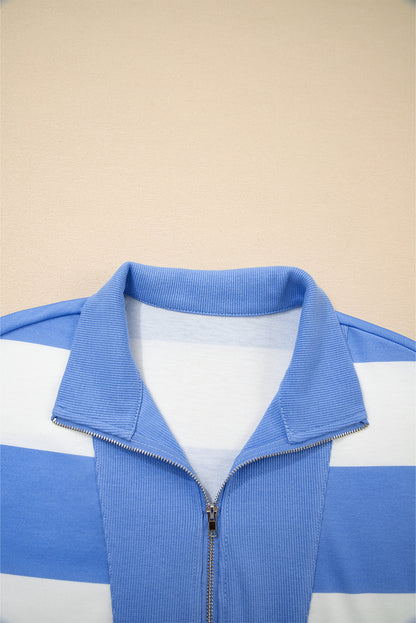 Stripe Half Zip Tee & Elastic Shorts Set