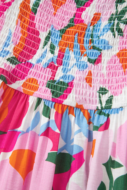 Abstract Floral Smocked High Waist Maxi Sundress