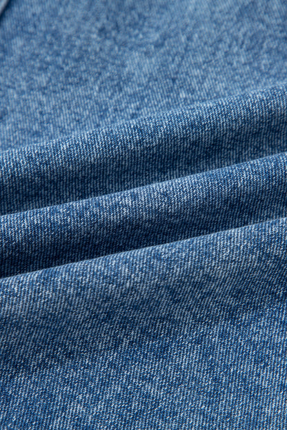 Western Denim Belted Button Down Sleeveless Dress