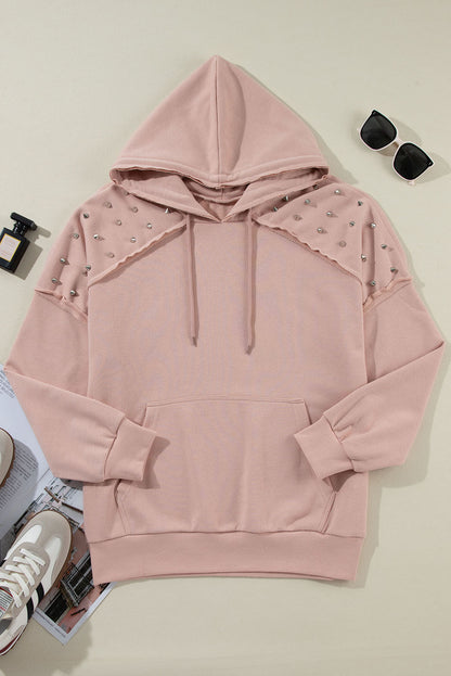 Solid Studded Raglan Sleeve Hoodie