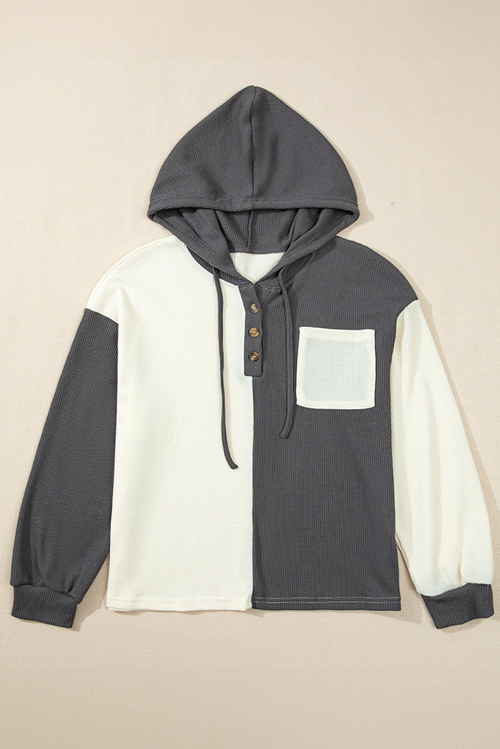 Colorblock Waffle Half Buttoned Hoodie