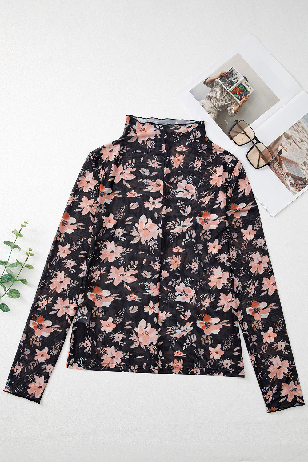 Floral Mesh Long Sleeve Top