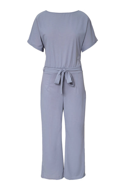 Solid Belted Wide Leg Jumpsuit