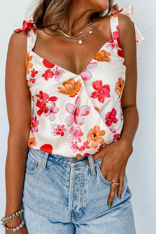 Floral Wrap Front Sleeveless Bodysuit