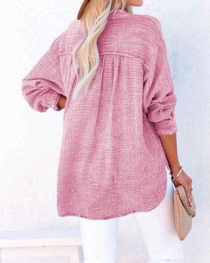 Gauze Long Sleeve Henley Top