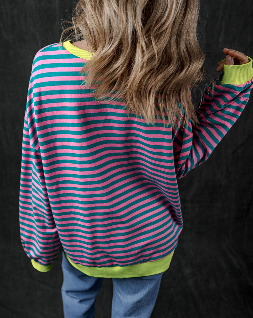 Stripe Contrast Trim Pullover Sweatshirt