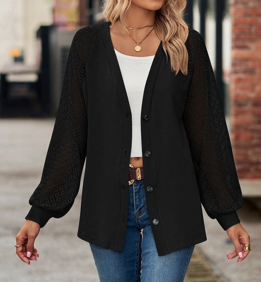 Waffled Knit Buttoned Cardigan