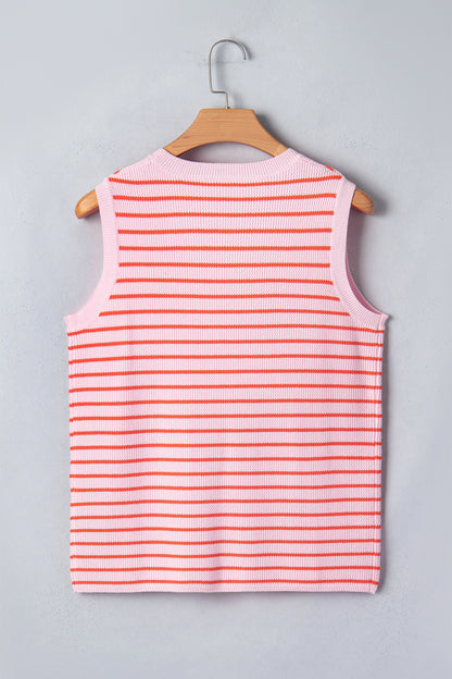 Stripe Textured Knit Sleeveless Sweater Top