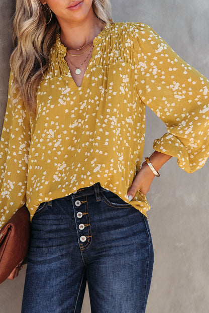 Dotted Split V-Neck Blouse