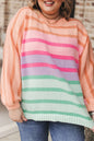 Stripe Colorblock Balloon Sleeve Sweater Plus Size