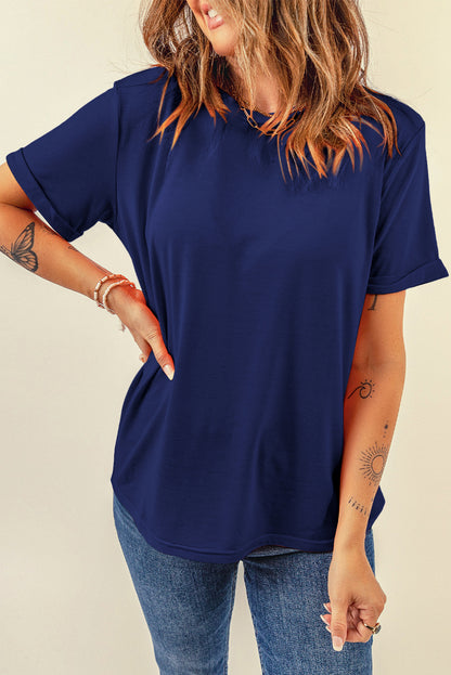 Solid Short Sleeve Crew Neck Tee