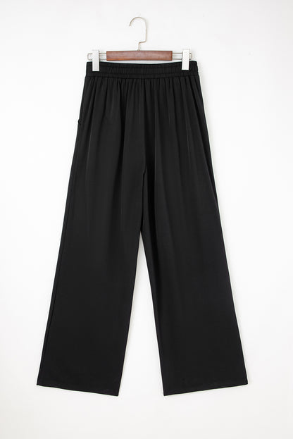 Solid Pleated Pull-On Straight Leg Pants