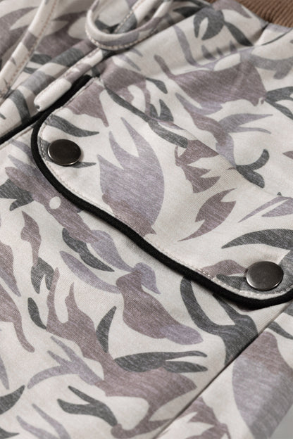 Camo Drawstring Contrast Waistband Barrel Cargo Pants