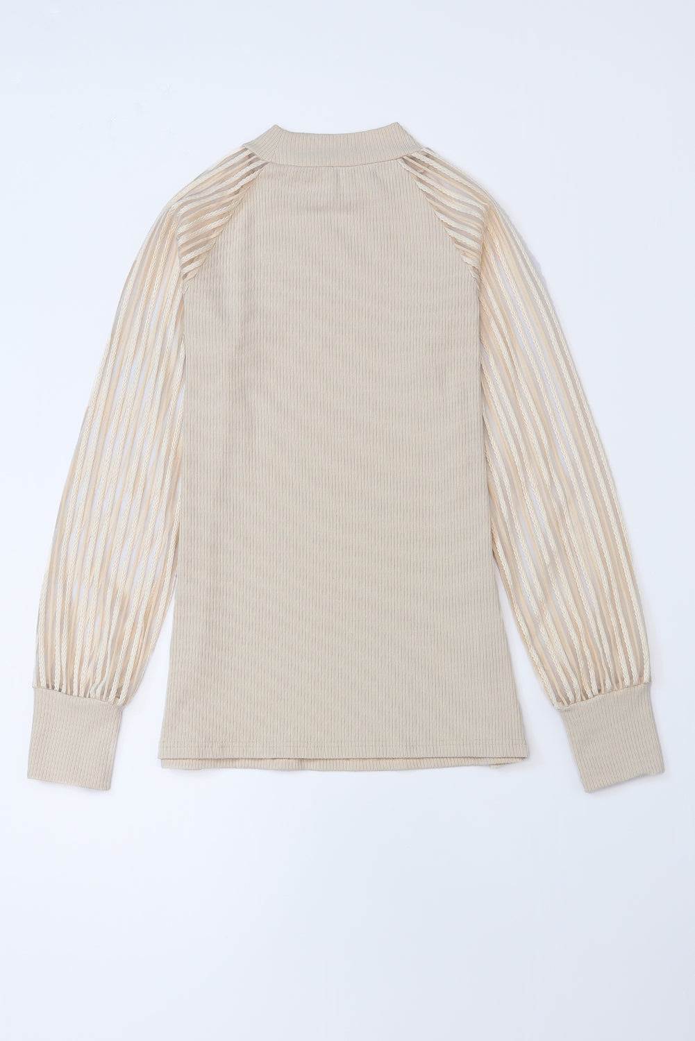 Stripe Ribbed Mesh Long Sleeve Crewneck Top