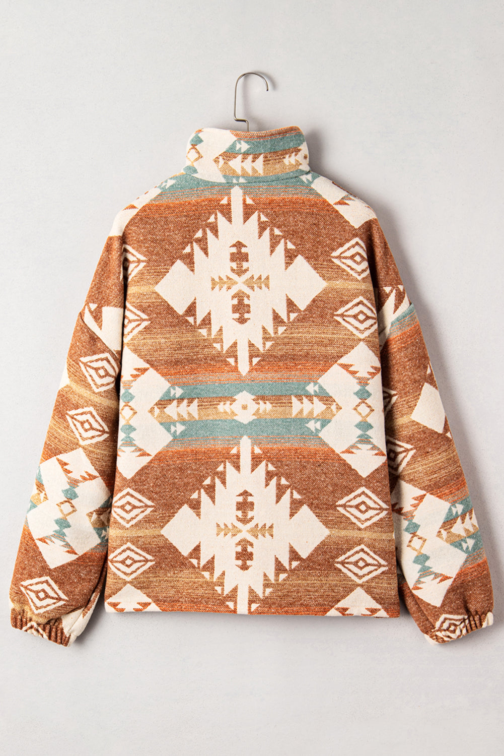 Western Aztec Quarter-Zip Elastic Cuffs Sweatshirt