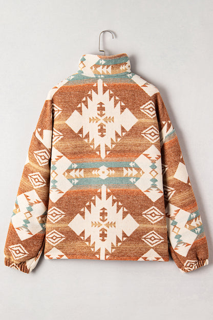 Western Aztec Quarter-Zip Elastic Cuffs Sweatshirt