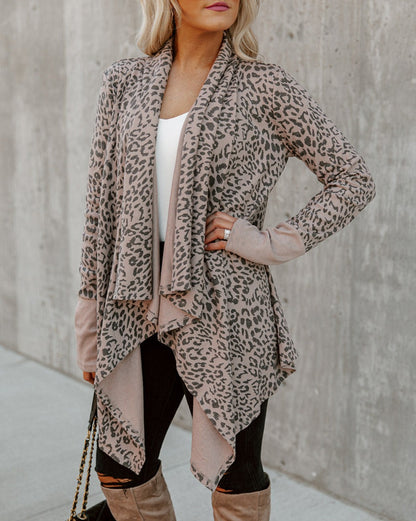 Leopard Draped Open Front Cardigan