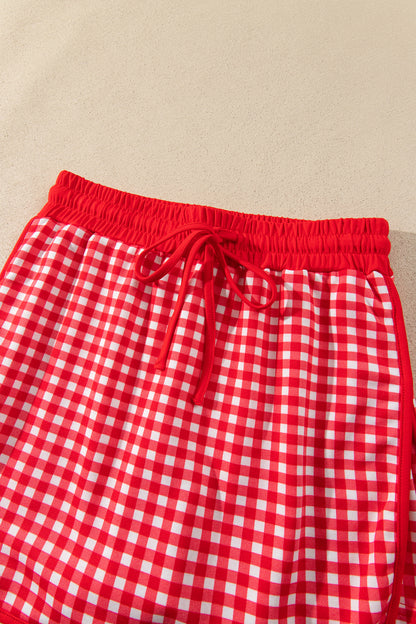 Gingham Contrast Trim Oversized Top & Skort Set