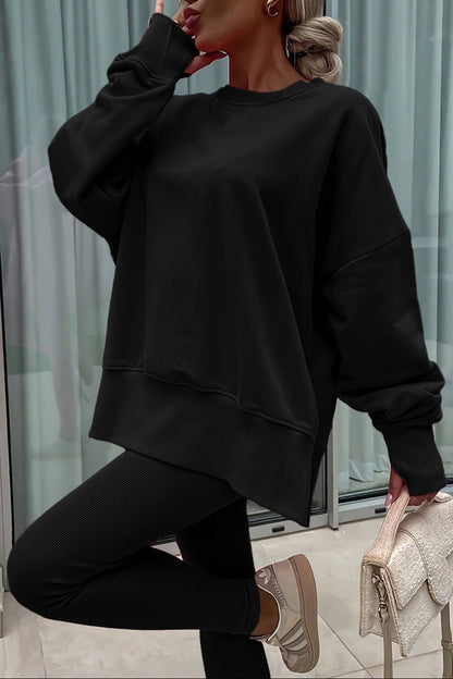 Solid Oversize Sweatshirt and Ribbed Leggings Set