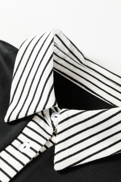 Plus Size Stripe Cuffs Collared Ruffle Hem Dress