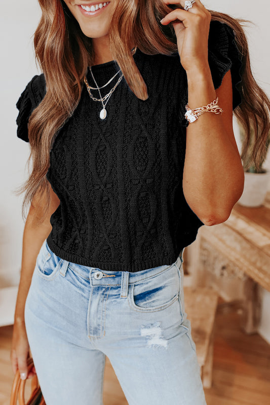 Cable Knit Ruffle Sleeve Top